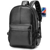 SPAHER 15.6 Inches Leather Laptop Backpack Unisex Casual Daypack Ipad Bag School Bag Hiking Travel Business Luggage Outdoor College Shoulder Bag Gift for Men Women Boys Girls Black